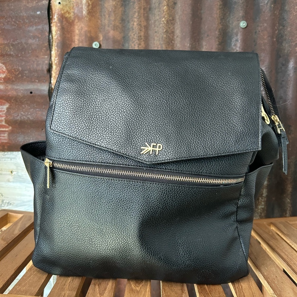 Freshly Picked Black leather Backpack Gold hardware